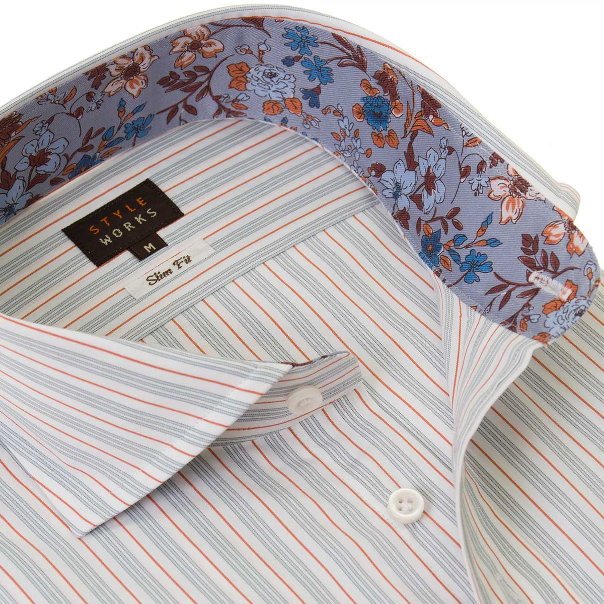 長袖カッタウェイ グレー ワイシャツ スリムフィット STYLE WORKS【OUTLETS】