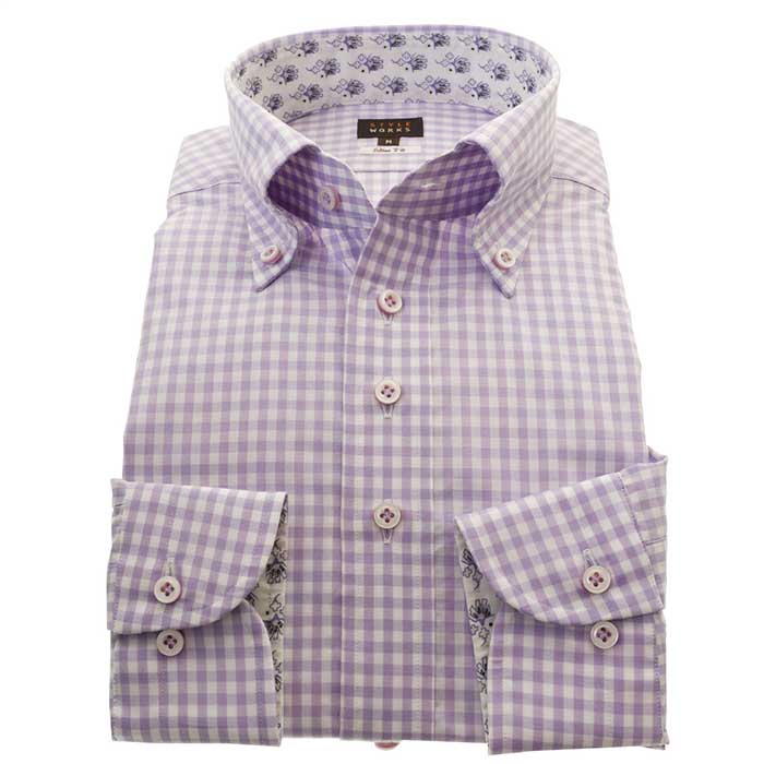 ◆ブランド／STYLEWORKS◆商品ジャンル／長袖ワイシャツ◆サイズ展開／S,M,L,LL,◆シルエット／スリムフィット◆衿型／ボタンダウン◆袖丈／長袖◆色／パープル◆柄／ギンガムチェック柄◆前立／