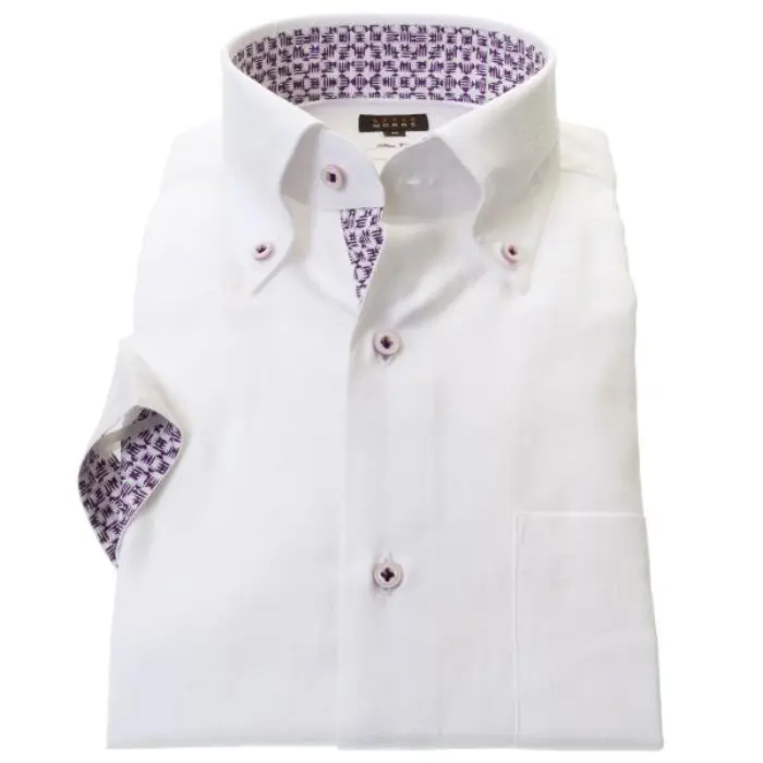 国産半袖ドレスシャツ スリムフィット ボタンダウン ホワイト ジャガード織柄 数式 方程式