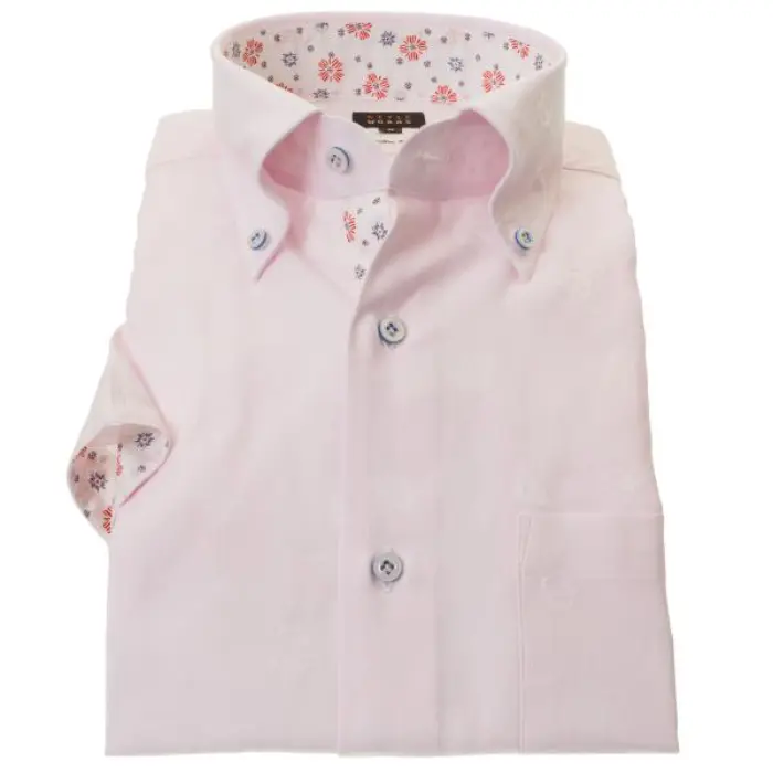 国産半袖ドレスシャツ スリムフィット ライトピンク ジャガード織ドット柄 文房具 ステーショナリー