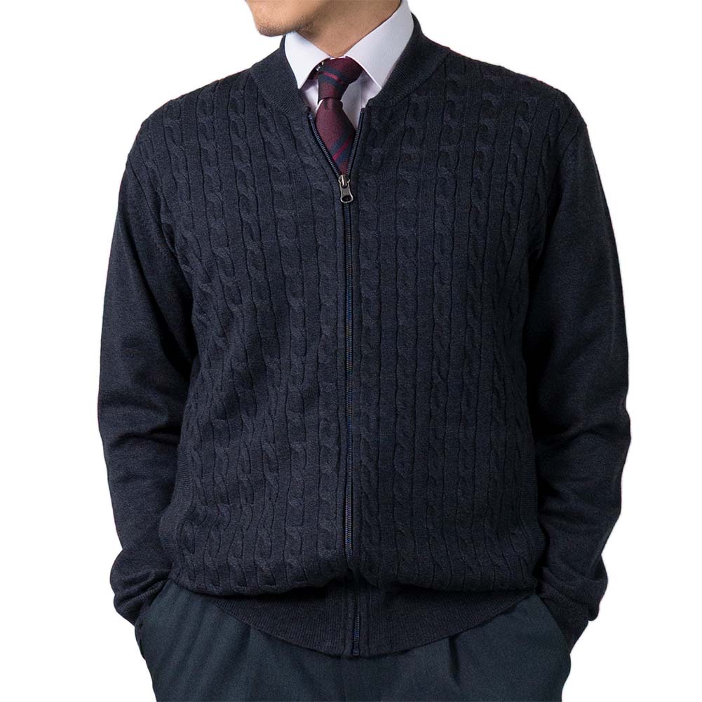 ニット ジップアップ カーディガン ブラック カジュアル ストライプ