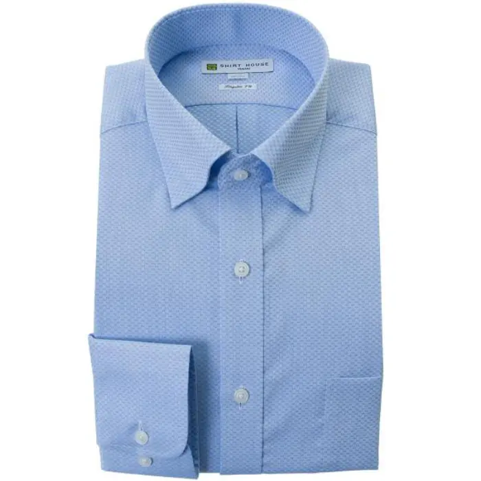 ワイシャツ 形態安定 長袖 ブルー ドビー スナップダウン 標準 シャツハウス メンズ ドレスシャツ