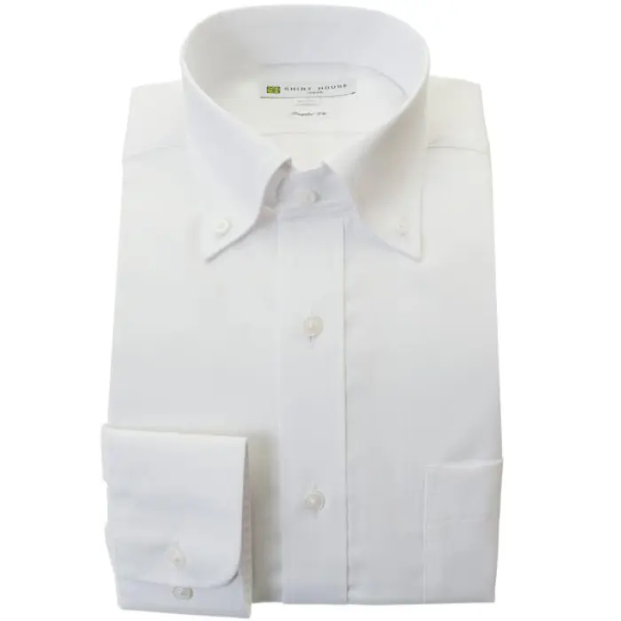 ワイシャツ 形態安定 長袖 ホワイト 白 ドビー ボタンダウン 標準 シャツハウス メンズ ドレスシャツ