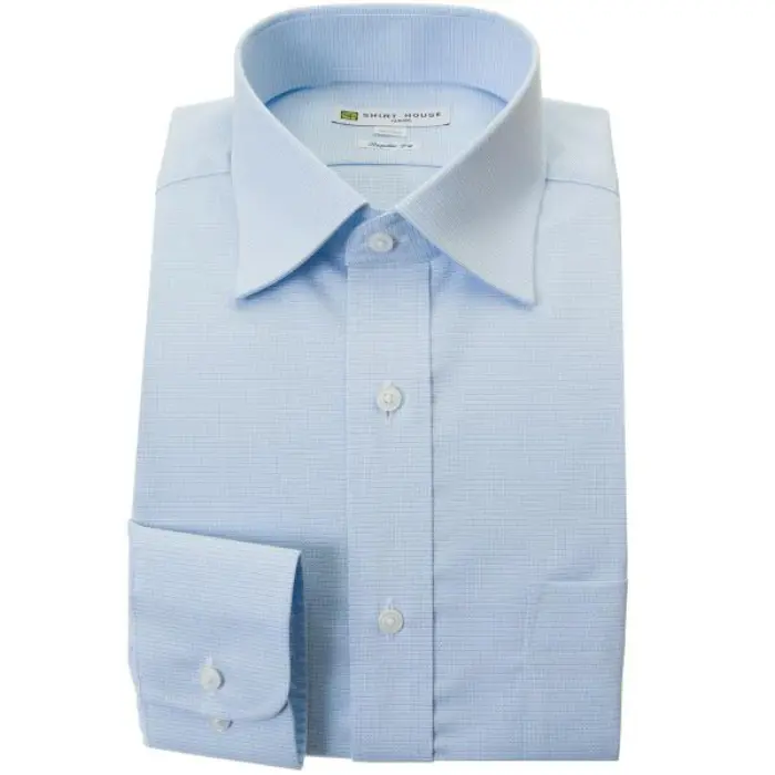 ワイシャツ 形態安定 長袖 ブルー 青 ドビー セミワイドカラー 標準 シャツハウス メンズ ドレスシャツ