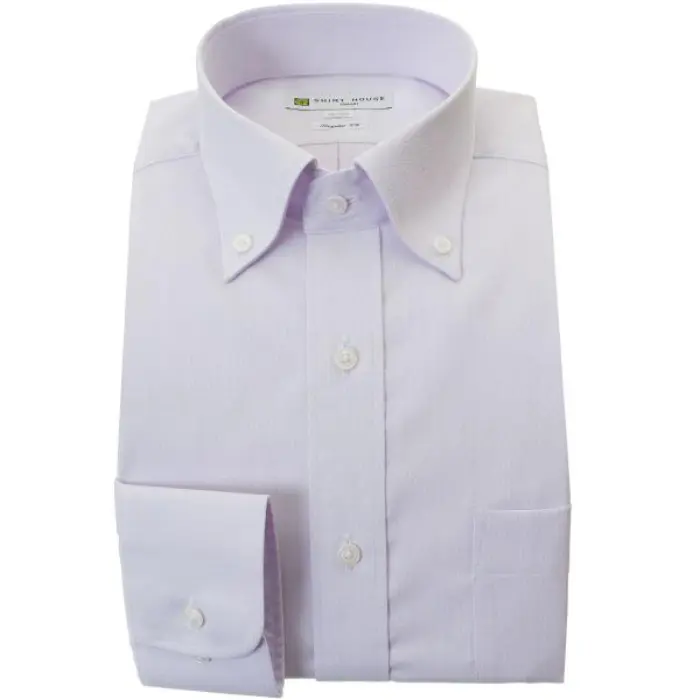 ワイシャツ 形態安定 長袖 パープル 紫 ドビー ボタンダウン 標準 シャツハウス メンズ ドレスシャツ