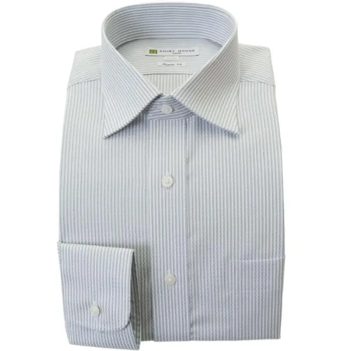ワイシャツ 形態安定 長袖 グレー ストライプ セミワイドカラー 標準 シャツハウス メンズ ドレスシャツ