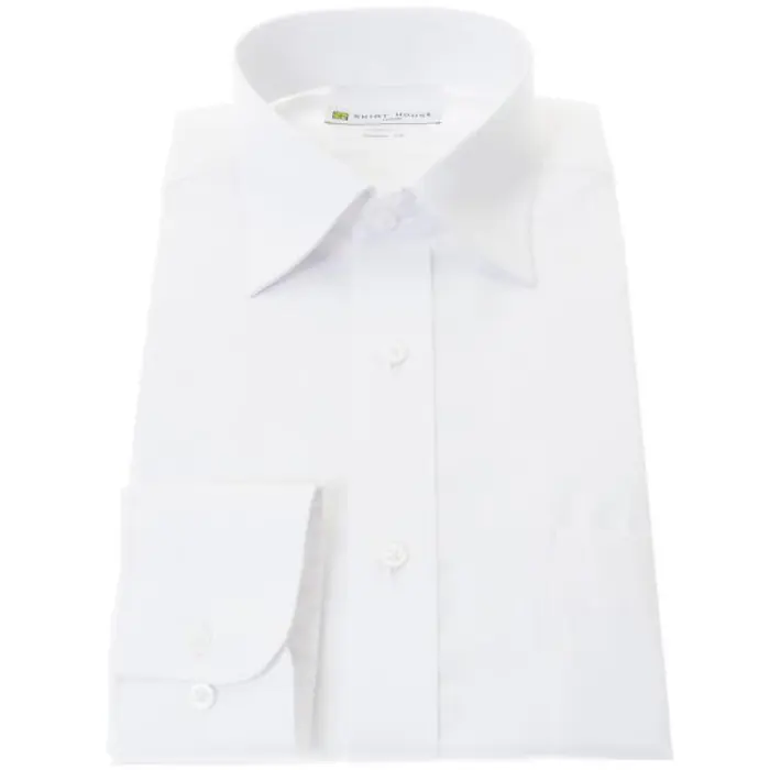 ワイシャツ 形態安定 長袖 ホワイト 白 ドビー チェック セミワイドカラー レギュラーフィット シャツハウス メンズ ドレスシャツ