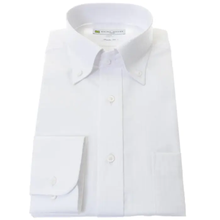 ワイシャツ 形態安定 長袖 ホワイト 白 ドビー チェック ボタンダウン レギュラーフィット シャツハウス メンズ ドレスシャツ