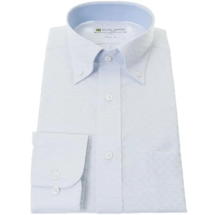 ワイシャツ 形態安定 長袖 ブルー ドビー チェック ボタンダウン レギュラーフィット シャツハウス メンズ ドレスシャツ