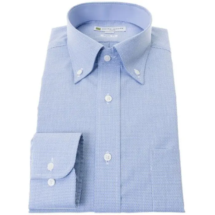 ワイシャツ 形態安定 長袖 ブルー ドビー チェック ボタンダウン レギュラーフィット シャツハウス メンズ ドレスシャツ