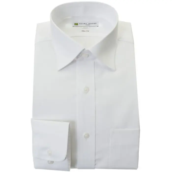 ワイシャツ 形態安定 長袖 ホワイト 白 ドビー セミワイドカラー スリム 細身 シャツハウス メンズ ドレスシャツ