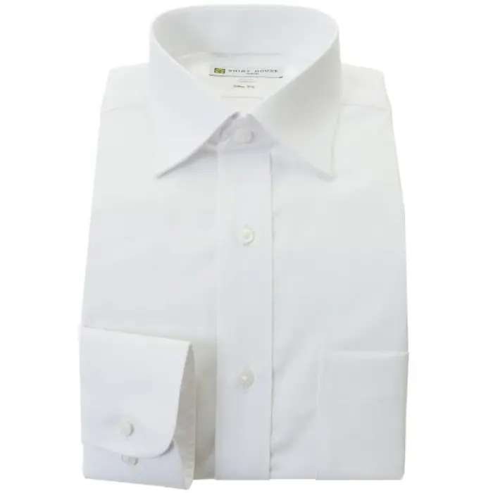 ワイシャツ 形態安定 長袖 ホワイト 白 ドビー セミワイドカラー スリム 細身 シャツハウス メンズ ドレスシャツ