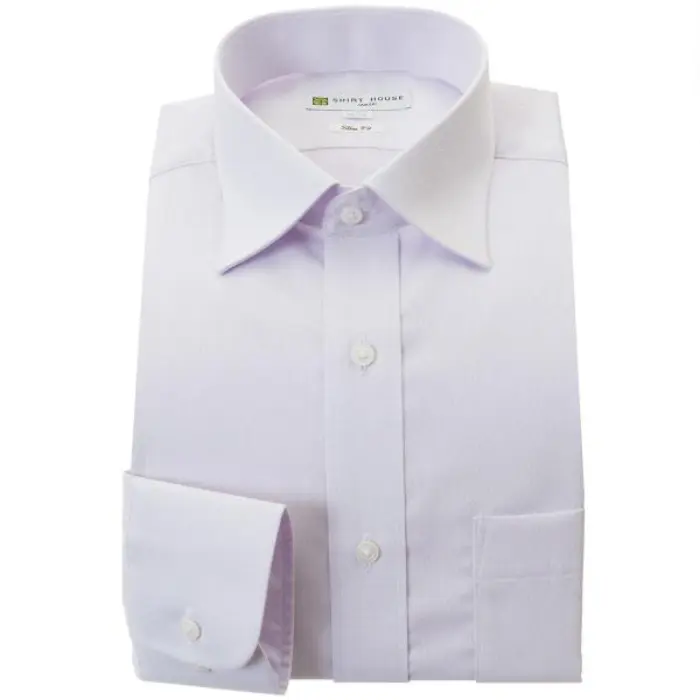 ワイシャツ 形態安定 長袖 パープル 紫 ドビー セミワイドカラー スリム 細身 シャツハウス メンズ ドレスシャツ