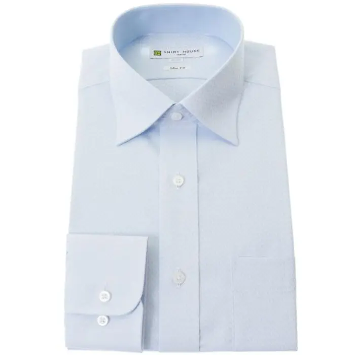 ワイシャツ 形態安定 長袖 ブルー ドビー チェック 格子 セミワイド スリム 細身 シャツハウス メンズ ドレスシャツ ゼロプラ