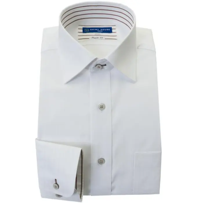 ワイシャツ 形態安定 長袖 白 ホワイト ドビー ワイドカラー 標準 オフィスカジュアル シャツハウス メンズ ドレスシャツ