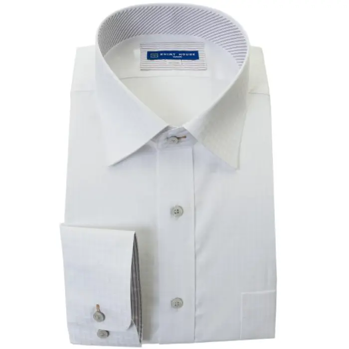 ワイシャツ 形態安定 キングサイズ 大寸 長袖 白 ドビー 無地 ワイドカラー レギュラー フィット オフィスカジュアル シャツ ハウス メンズ ドレスシャツ