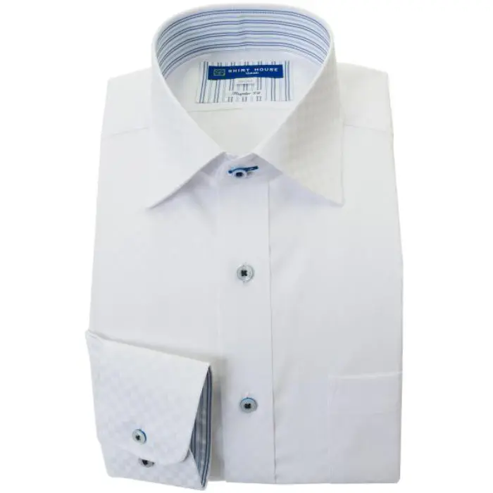 ワイシャツ 形態安定 長袖 白 ホワイト ドビー ワイドカラー 標準 シャツハウス メンズ ドレスシャツ