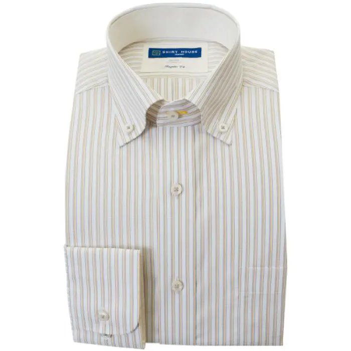 ワイシャツ 形態安定 長袖 黄色 イエロー ストライプ ボタンダウン 標準 シャツハウス メンズ ドレスシャツ