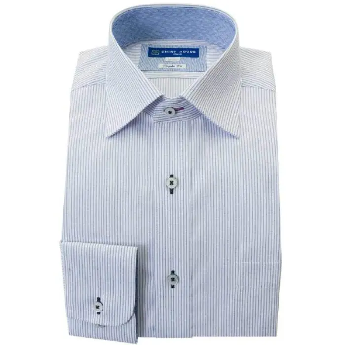 ワイシャツ 形態安定 長袖 パープル ストライプ ワイドカラー 標準 シャツハウス メンズ ドレスシャツ