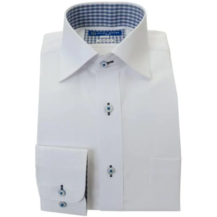 ワイシャツ 形態安定 長袖 白 ホワイト ドビー ワイドカラー 標準 シャツハウス メンズ ドレスシャツ