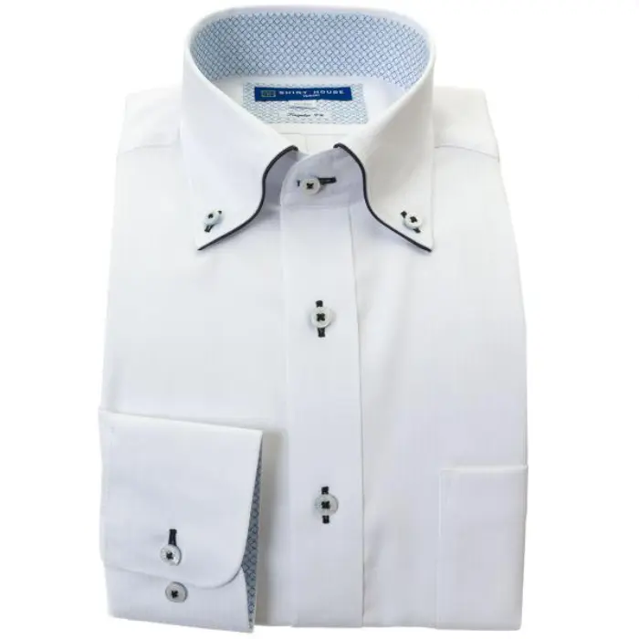 ワイシャツ 形態安定 長袖 白 ホワイト ドビー ボタンダウン 標準 シャツハウス メンズ ドレスシャツ