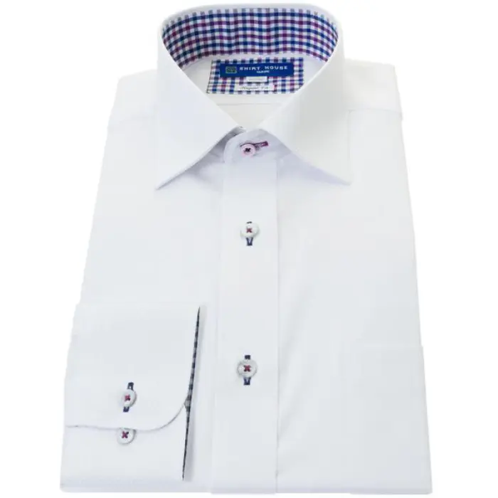 ワイシャツ 形態安定 長袖 ホワイト 白 ドビー ワイドカラー 標準 シャツハウス メンズ ドレスシャツ