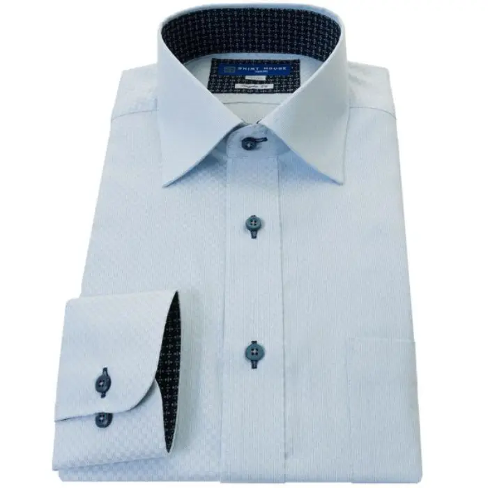 ワイシャツ 形態安定 長袖 ブルー 青 ドビー ワイドカラー 標準 シャツハウス メンズ ドレスシャツ