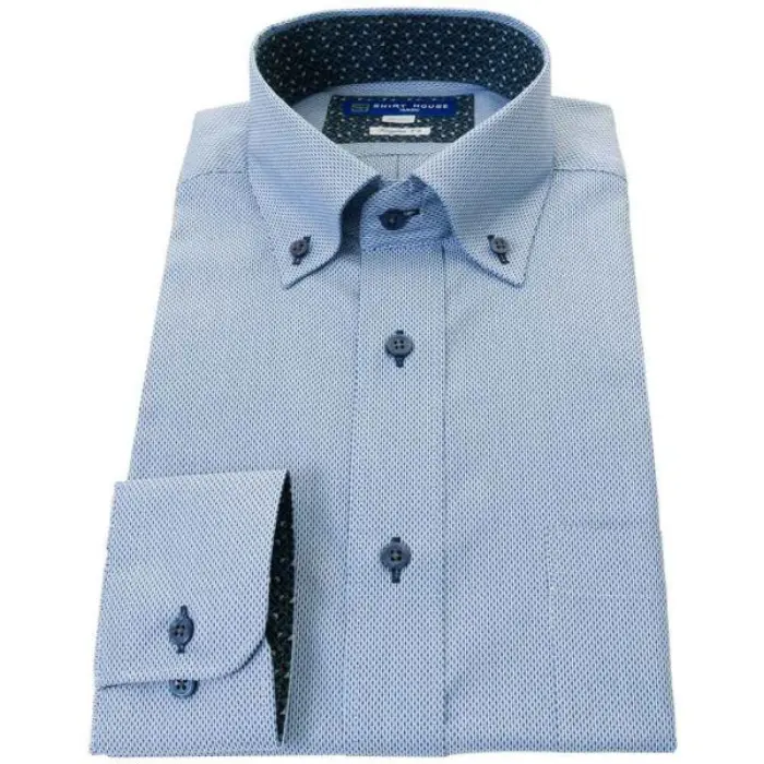 ワイシャツ 形態安定 長袖 ネイビー 紺色 ドビー ボタンダウン 標準 シャツハウス メンズ ドレスシャツ