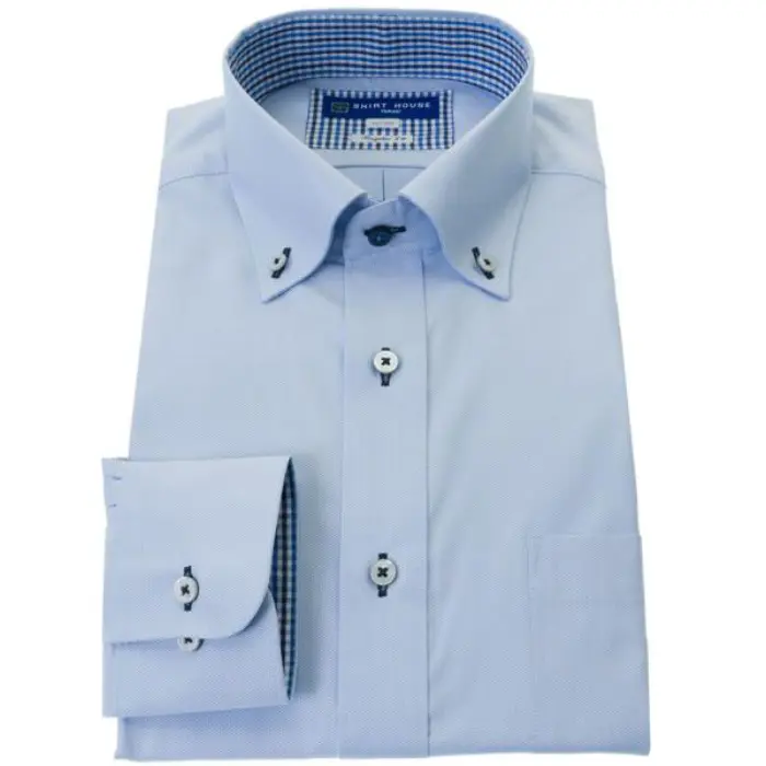 ワイシャツ 形態安定 長袖 ブルー ボタンダウン 標準 シャツハウス メンズ ドレスシャツ