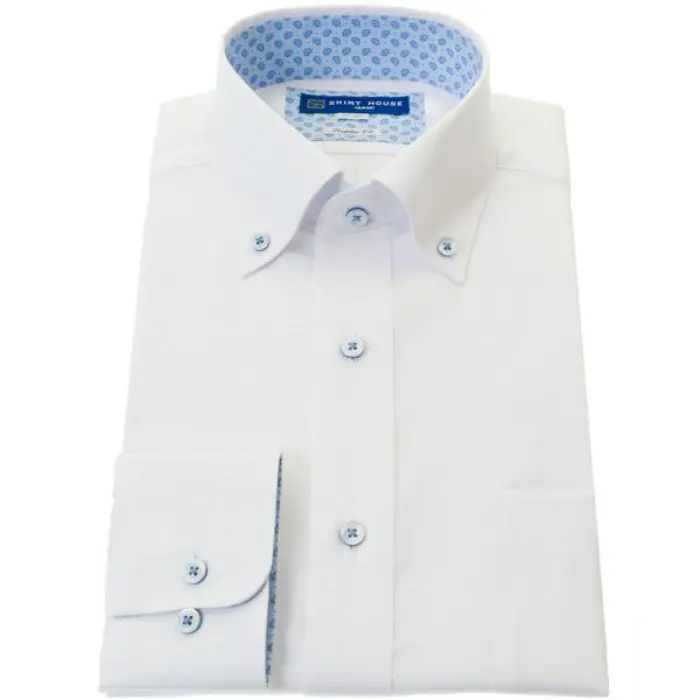 ワイシャツ 形態安定 長袖 白 ホワイト ボタンダウン ドビー 標準 シャツハウス メンズ ドレスシャツ