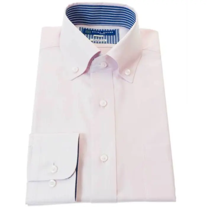 ワイシャツ 形態安定 長袖 ピンク ドビー ストライプ ボタンダウン 標準 シャツハウス メンズ ドレスシャツ