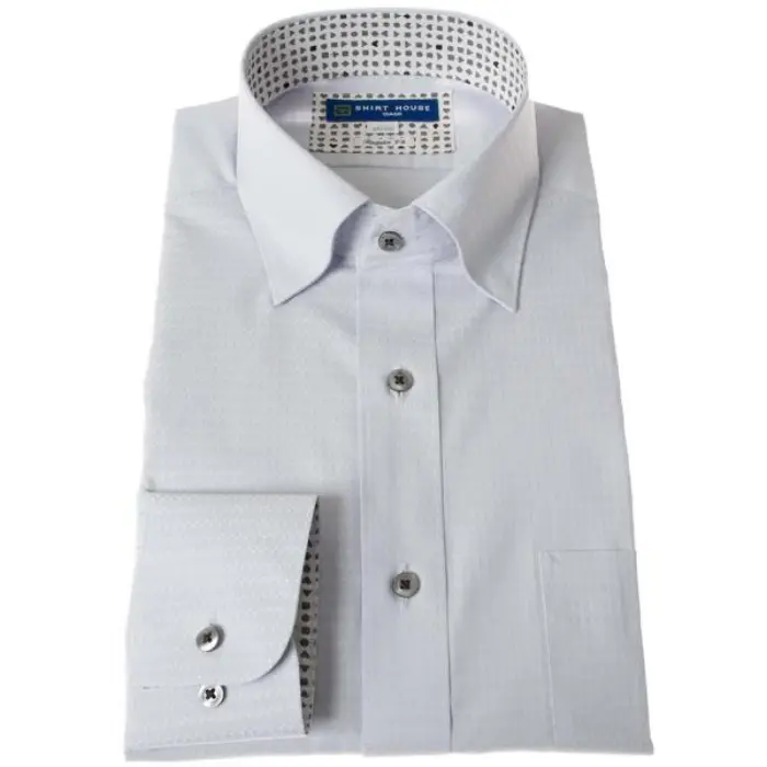 ワイシャツ 形態安定 長袖 ブルーグレー ドビー スナップダウン 標準 シャツハウス メンズ ドレスシャツ