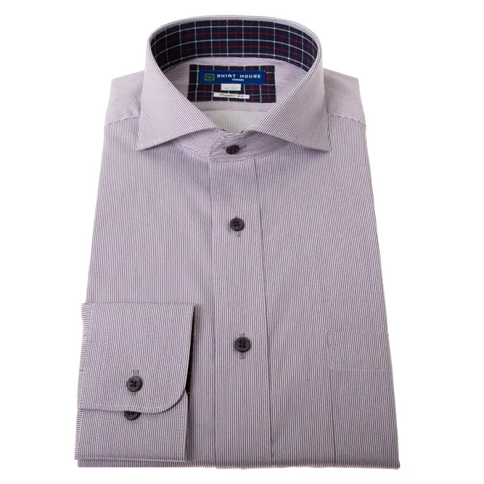 ワイシャツ 形態安定 長袖 パープルストライプ 紫 カッタウェイ 標準 シャツハウス メンズ ドレスシャツ