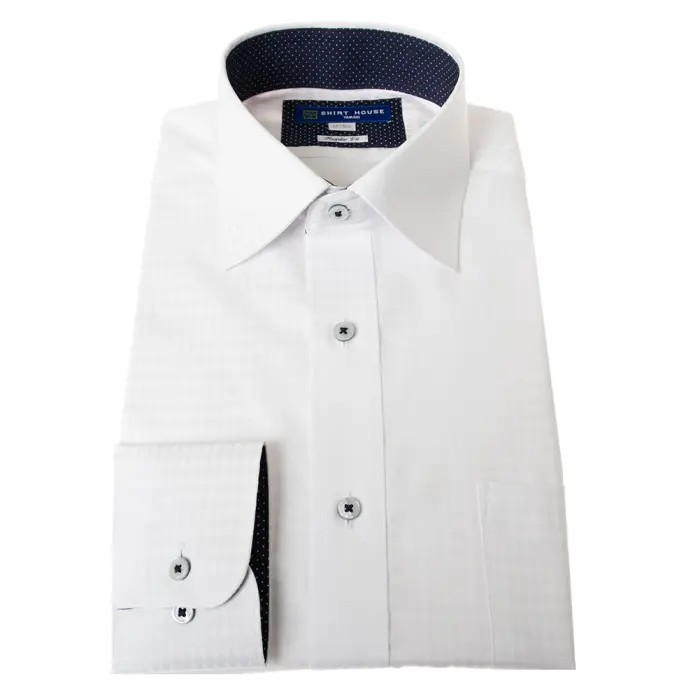 ワイシャツ 形態安定 長袖 白ドビー ホワイト ダイヤ柄  ワイドカラー 標準 シャツハウス メンズ ドレスシャツ