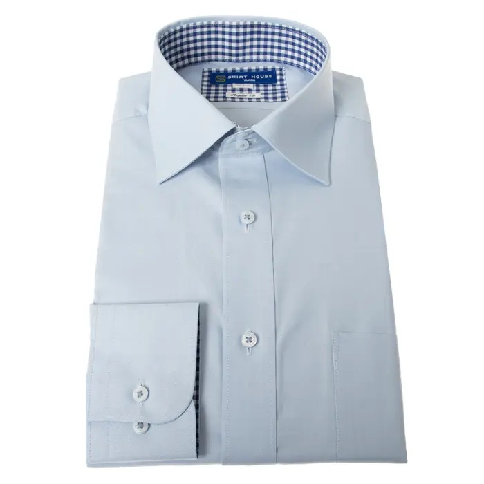 ワイシャツ 形態安定 長袖 ブルードビー チェック 市松模様 ワイドカラー 標準 シャツハウス メンズ ドレスシャツ