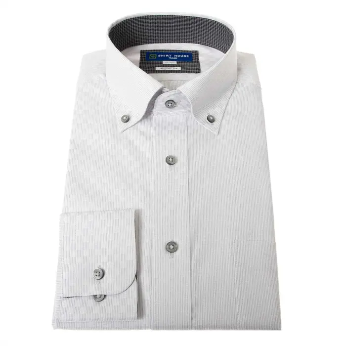 ワイシャツ 形態安定 長袖 グレードビー チェック 市松模様 ボタンダウン 標準 シャツハウス メンズ ドレスシャツ