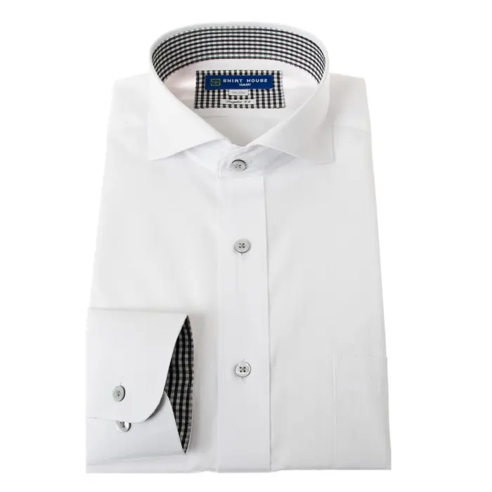 ワイシャツ 形態安定 長袖 ホワイト 白ドビーストライプ カッタウェイ 標準 シャツハウス メンズ ドレスシャツ
