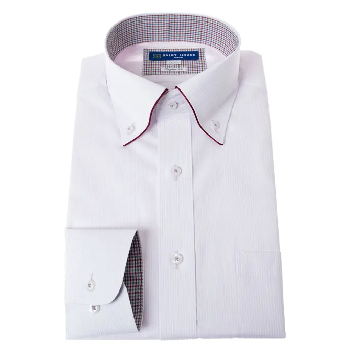 ワイシャツ 形態安定 長袖 ピンク ストライプ ボタンダウン 標準 シャツハウス メンズ ドレスシャツ