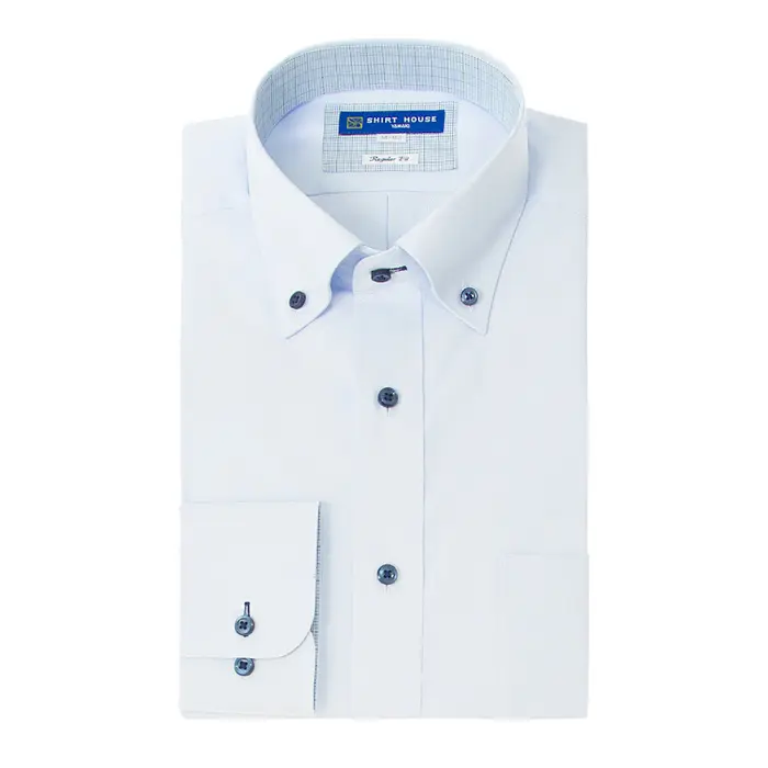 ワイシャツ 形態安定 長袖 ホワイト ブルードビー ボタンダウン 標準 シャツハウス メンズ ドレスシャツ