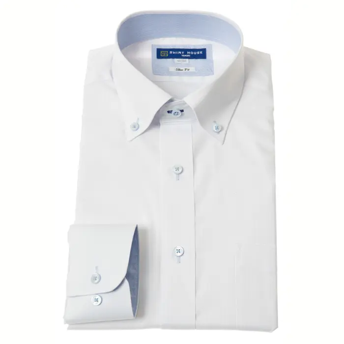 ワイシャツ 形態安定 長袖 白 ホワイト ボタンダウン スリム 細身  シャツハウス メンズ ドレスシャツ