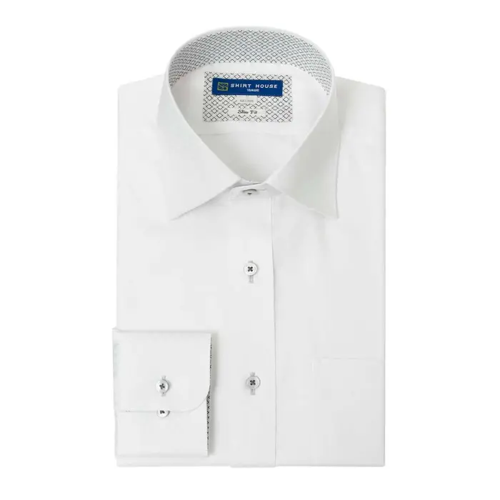 ワイシャツ 形態安定 クールビズ 長袖 スリム 細身 白 ホワイト ワイドカラー クールビズ シャツハウス メンズ ドレスシャツ