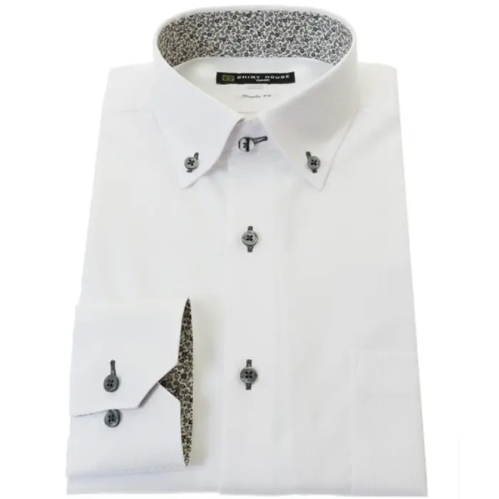 ワイシャツ 形態安定 長袖 モノトーン ホワイト 白 ドビー ボタンダウン 標準 レギュラー フィット シャツハウス メンズ ドレスシャツ