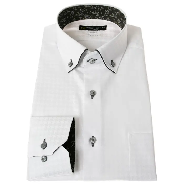 ワイシャツ 形態安定 長袖 白ドビー ホワイト ボタンダウン 標準 レギュラー フィット シャツハウス メンズ ドレスシャツ