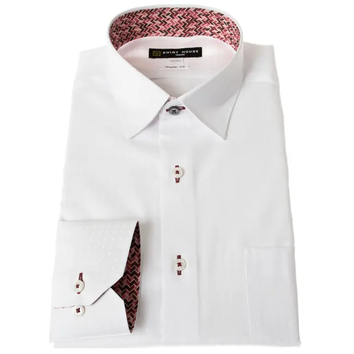 ワイシャツ 形態安定 長袖 ホワイト 白ドビー ショートレギュラーカラー 標準 レギュラー フィット シャツハウス メンズ ドレスシャツ
