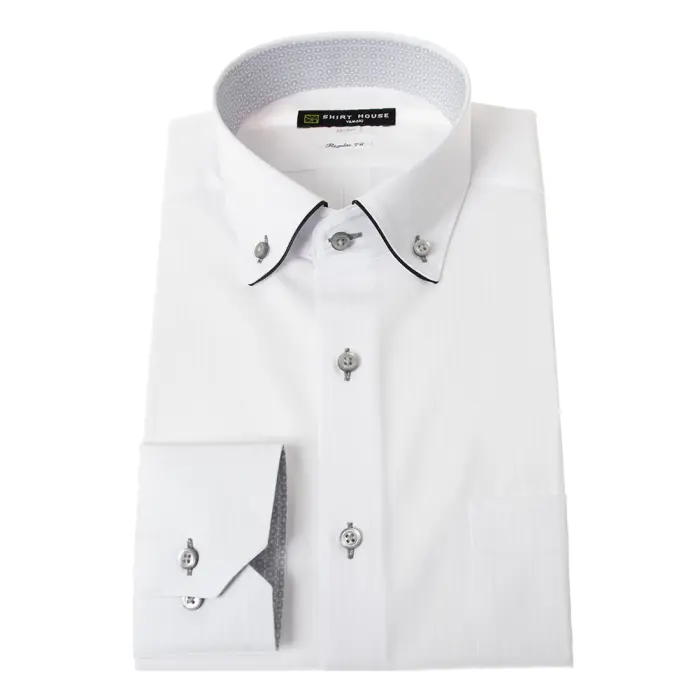ワイシャツ 形態安定 長袖 白ドビーストライプ ホワイト ボタンダウン 標準 レギュラー フィット シャツハウス メンズ ドレスシャツ