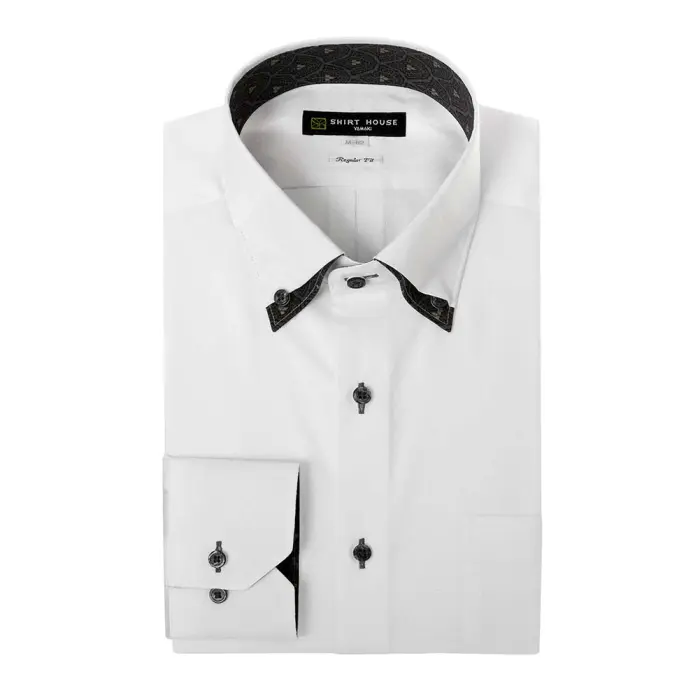 ワイシャツ 形態安定 長袖 ホワイト 白 ドビー  ボタンダウン 標準 レギュラー フィット シャツハウス メンズ ドレスシャツ