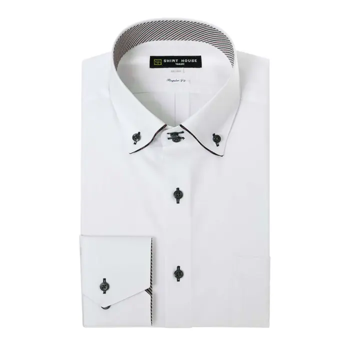 ワイシャツ 形態安定 長袖 白 ホワイト ボタンダウン 標準 レギュラー フィット シャツハウス メンズ ドレスシャツ