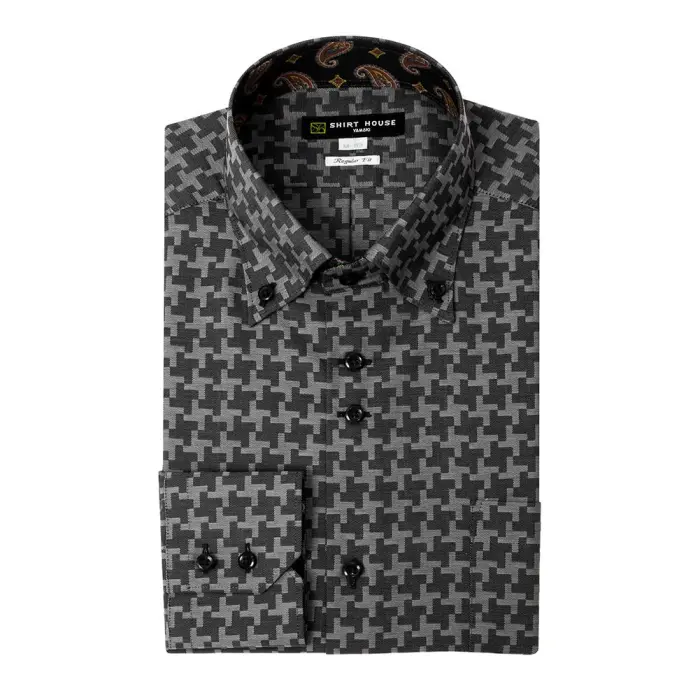 ワイシャツ 形態安定 長袖 グレー ドビー ボタンダウン 標準 レギュラー フィット シャツハウス メンズ ドレスシャツ