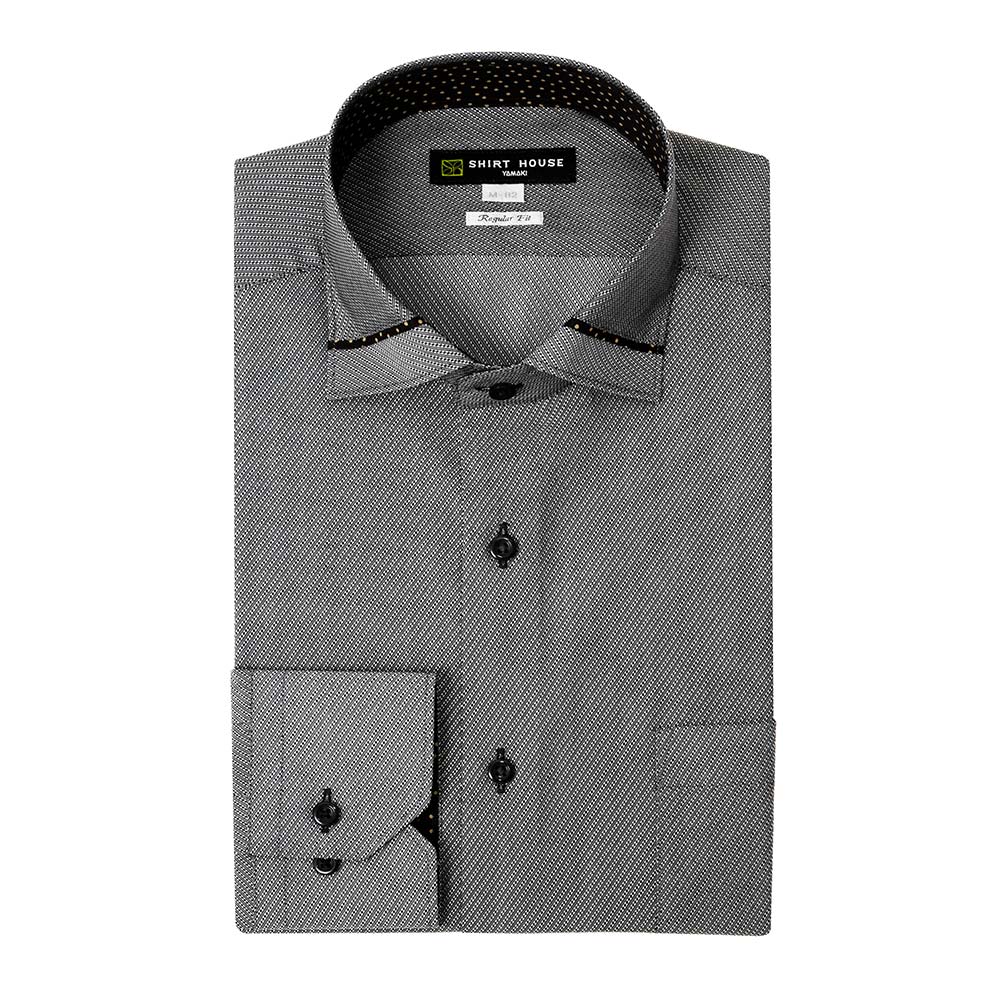ワイシャツ グレー ドビー シルキーストレッチ SHIRT HOUSE・ブラック
