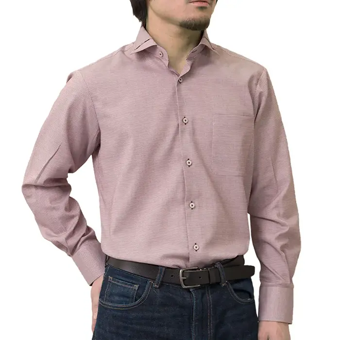 ワイシャツ 形態安定 長袖 赤 レッド マイター衿 標準 レギュラーフィット シャツハウス メンズ ドレスシャツ